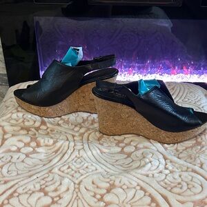 Garnet Hill leather and cork Wedge size 9 Peep-Toe Sandals with open toe